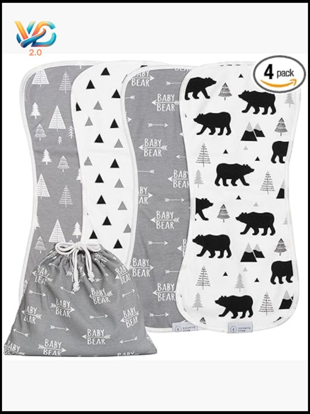 Organic Burp Cloths XLarge Absorbent Cotton Baby Boys Girls Newborn Set of 4